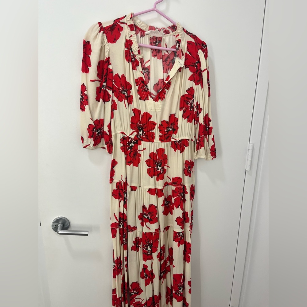 ba&sh Floral Red and Cream Women's Dress